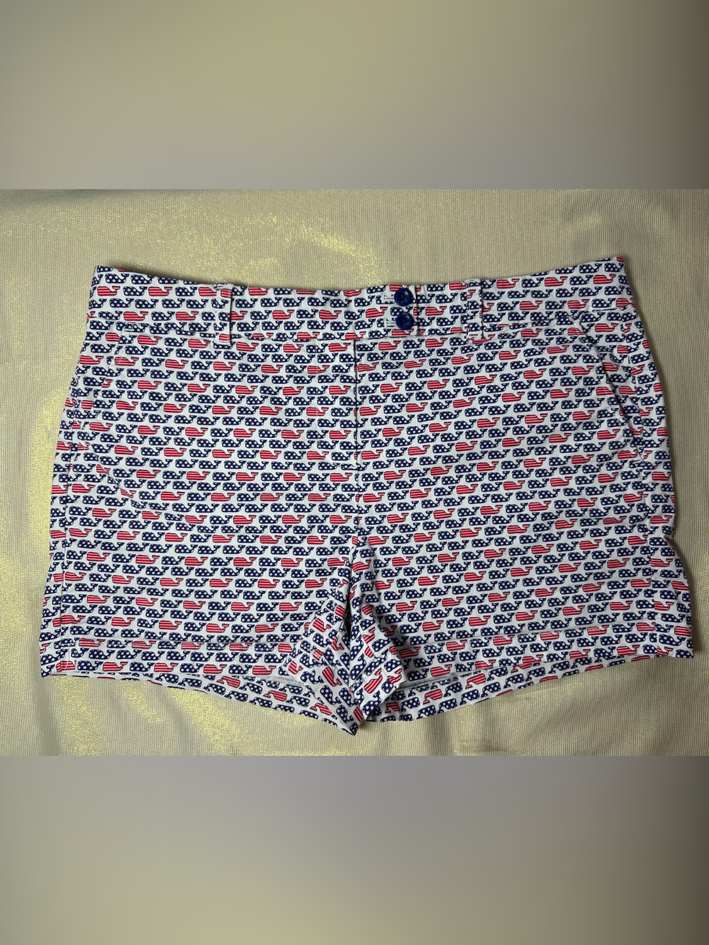 Vineyard Vines White Shorts with Red & Navy Whale Print